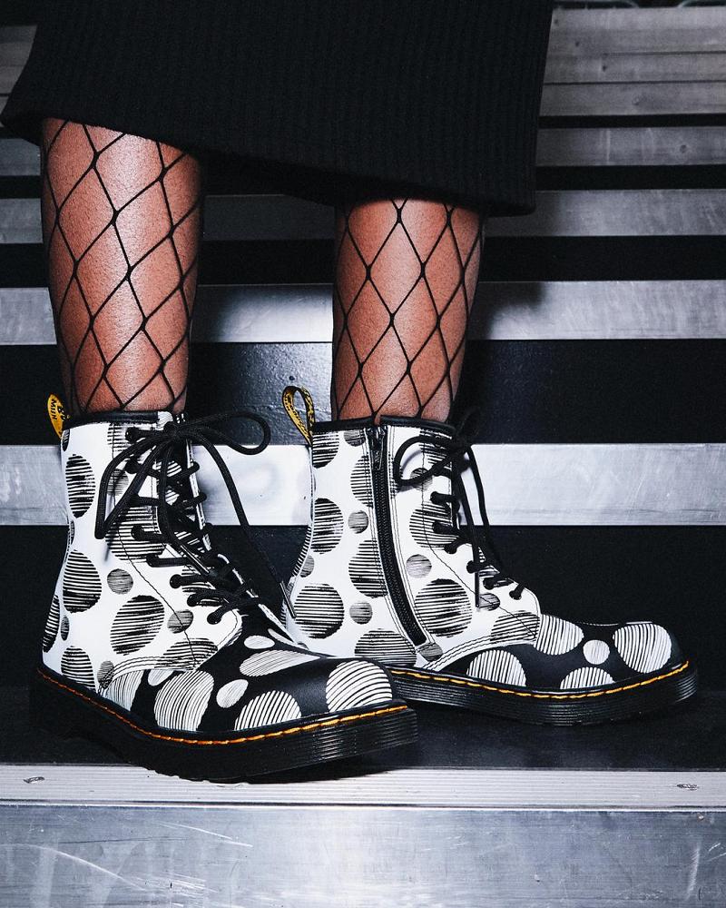Dr Martens Youth 1460 Polka Dot Lær Snørestøvletter Barn Svarte | Norge 111YXF